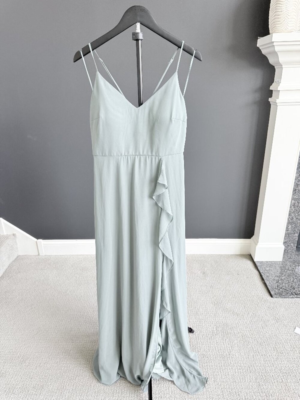 Birdy Grey Sage Green V-Neck Ruffle Maxi Bridesmaid Dress Size M